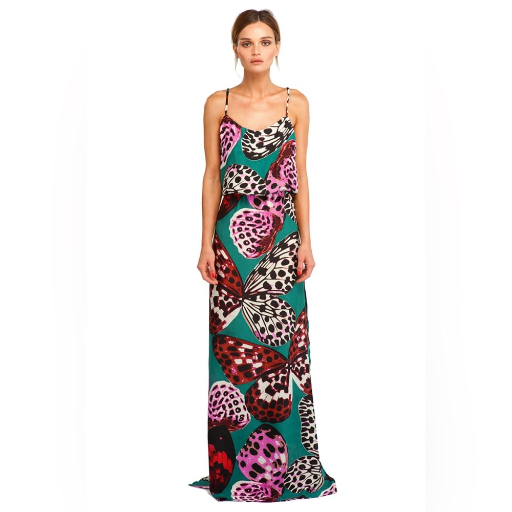 Milena Silk Maxi Dress in Butterfly Teal
